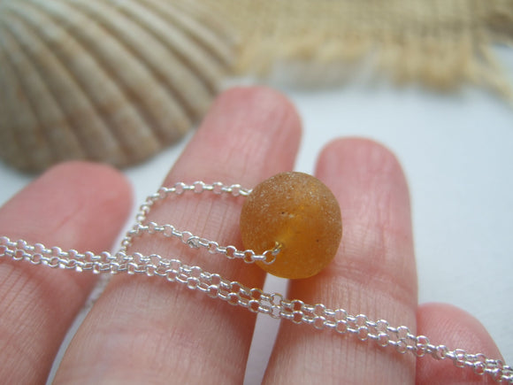 honey color sea glass bead necklace