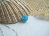 Sea glass bead necklace - petite bright turquoise milk glass