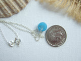 Sea glass bead necklace - petite bright turquoise milk glass