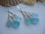 Japanese Sea Glass Earrings, Chandelier Aqua Sea Foam Sterling Silver Earrings