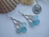 Japanese Sea Glass Earrings, Chandelier Aqua Sea Foam Sterling Silver Earrings