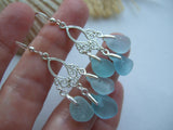 chandelier earrings with ocean color sea glass from japan