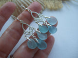 Japanese Sea Glass Earrings, Chandelier Aqua Sea Foam Sterling Silver Earrings