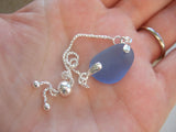 Seaham Blue Sea Glass - Sterling Silver adjustable bracelet 6"