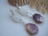 Wampum Sea Glass Earrings - Double Drop - Large