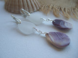 Wampum Sea Glass Earrings - Double Drop - Large