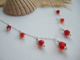 Red shades sea glass bead necklace, petite - garnet like - 18" sterling silver