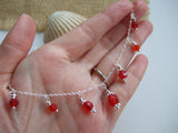 Red shades sea glass bead necklace, petite - garnet like - 18" sterling silver