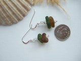 Green Brown Sea Glass Stacker Earrings - sterling silver