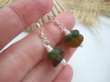 Green Brown Sea Glass Stacker Earrings - sterling silver