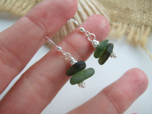 Green Sea Glass Stacker Earrings - sterling silver