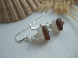 White Brown Sea Glass Stacker Earrings - sterling silver