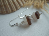 White Brown Sea Glass Stacker Earrings - DIY Kit available - sterling silver