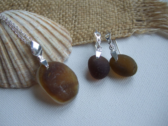 brown sea glass jewellery set