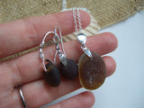 Seaham - Beach Glass Necklace And Earrings Set Brown, Sterling Silver