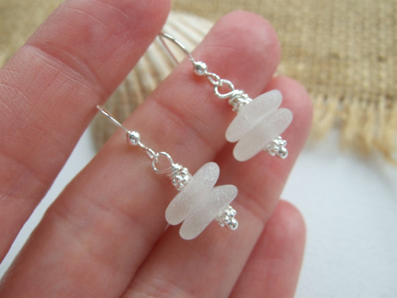 White Sea Glass Stacker Earrings - sterling silver