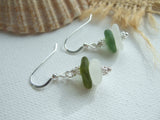 White Green Sea Glass Stacker Earrings - sterling silver