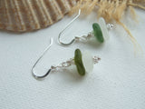 White Green Sea Glass Stacker Earrings - sterling silver