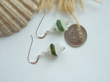 White Green Sea Glass Stacker Earrings - sterling silver