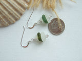 White Green Sea Glass Stacker Earrings - DIY Kit available - sterling silver