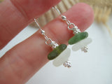 White Green Sea Glass Stacker Earrings - sterling silver