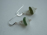 White Green Sea Glass Stacker Earrings - DIY Kit available - sterling silver