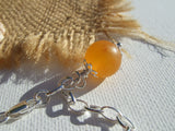 Guernsey Sea Glass Bead Bracelet, Halloween Orange Black Beach Beads, Sterling Silver 7"