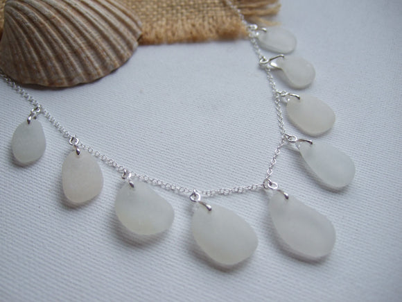 white scottish sea glass necklace sterling silver