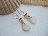 Rose Gold Angel Wing Earrings - White sea glass