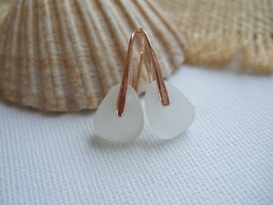 white scottish sea glas earrings with rose gold 14K setting