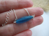 Turquoise Sea Glass Bead Bracelet, sterling silver 6.5" plus 1.5"ext chain