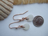 Rose Gold Heart Earrings - White sea glass