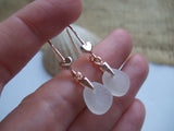 heart design earrings with white scottish sea glass rose gold