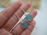 Japanese Sea Glass Earrings, Aqua Threader Earrings sterling silver