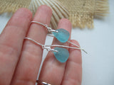 Japanese Sea Glass Earrings, Aqua Threader Earrings sterling silver