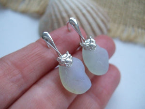 lion leverback earrings with opalite sea glass