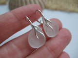 Coral Leverback - White sea glass earrings