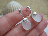 Lion Design Leverback - White sea glass earrings