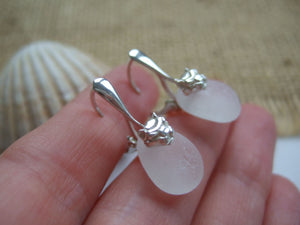lion design lever back white sea glass earrings