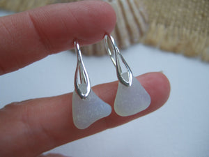 Leaves - Opalescent sea glass earrings