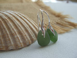 Wave Earrings - Sterling Silver And Green Sea Glass