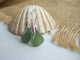 Wave Earrings - Sterling Silver And Green Sea Glass