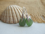 Wave Earrings - Sterling Silver And Green Sea Glass