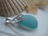 Japanese Sea Glass Necklace, Teal Beach Glass, Mermaid Design 18" sterling silver