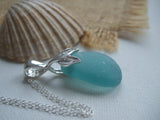 Japanese Sea Glass Necklace, Teal Beach Glass, Mermaid Design 18" sterling silver
