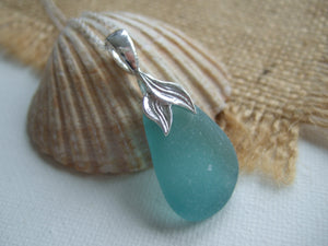 mermaid tail necklace with teal sea glass