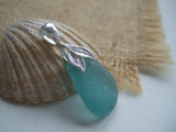 Japanese Sea Glass Necklace, Teal Beach Glass, Mermaid Design 18" sterling silver