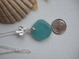 Japanese Sea Glass Necklace, Aqua Beach Glass, Round Shape 18" sterling silver