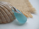 Japanese Sea Glass Necklace, Aqua Beach Glass, Wave Design 18" sterling silver