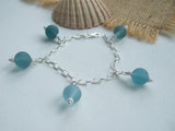 Japanese Sea Glass Marble Bracelet, Sterling Silver 7", teal aqua sea foam